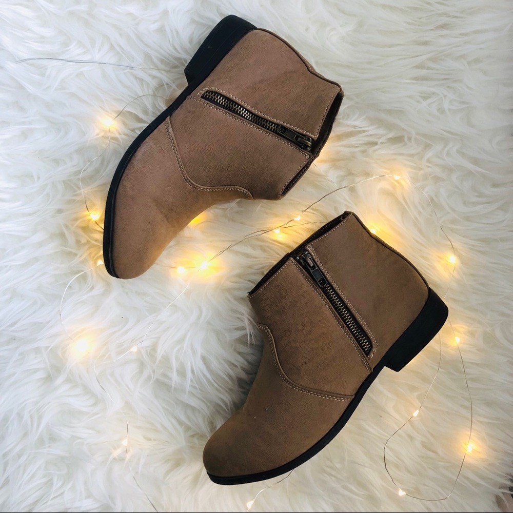 Tan Zipper Ankle Booties